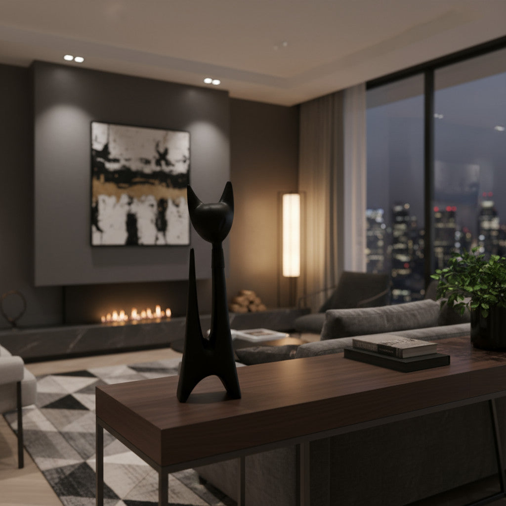 WOODEN CAT WITH NECKLACE MEDIUM | BLACK