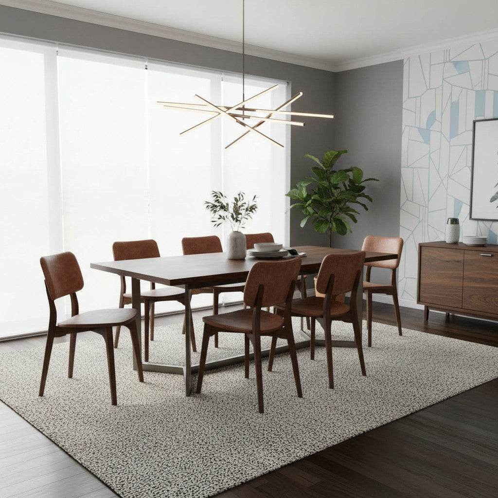 Kursi Robot Natural Wooden Dining Chair | Genuine Leather, Cognac