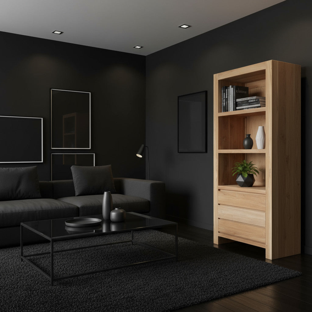 BOOKCASE WITH 3 DRAWERS | NATURAL TEAK | LARGE