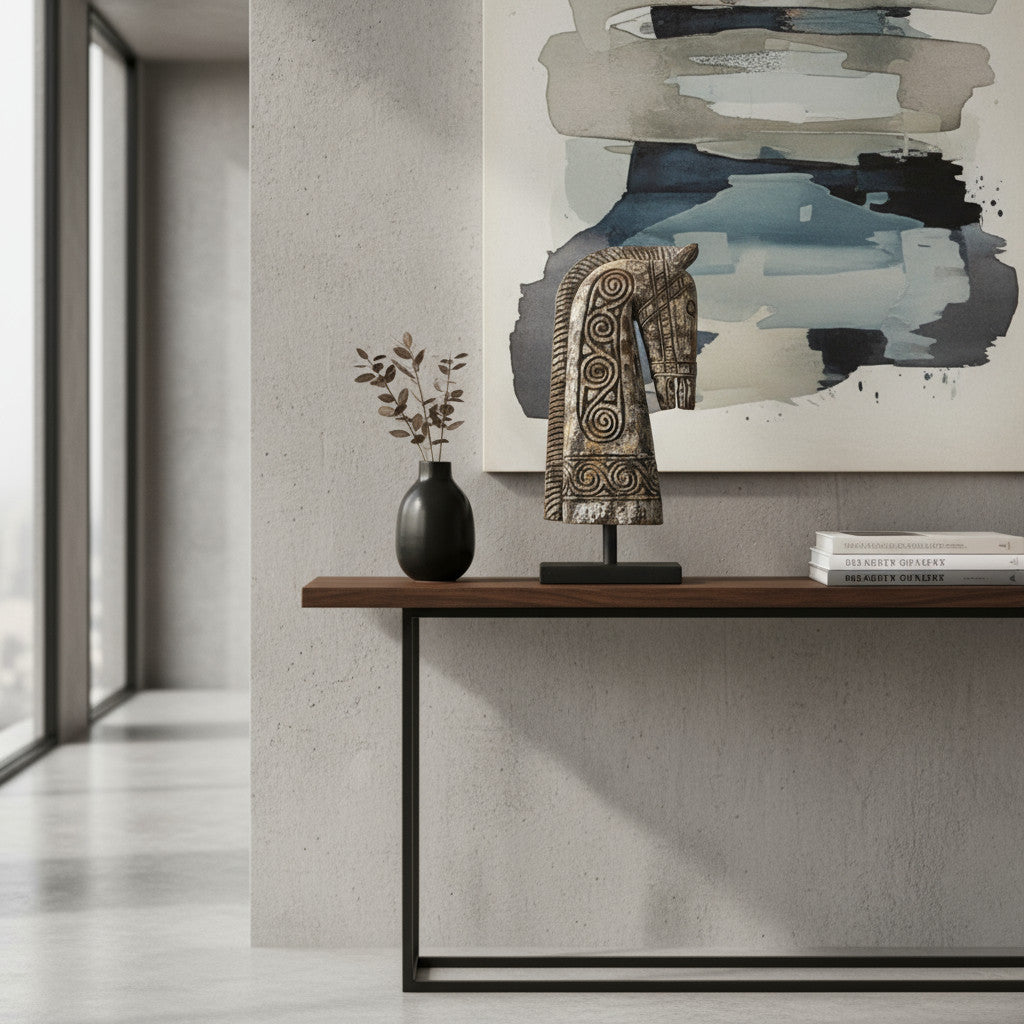 Horse Head Ornament | Rustic, Black Stand