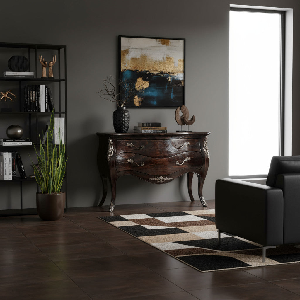 Ornately Decorated Chest of Drawers | Dark Brown 80x120x55cm