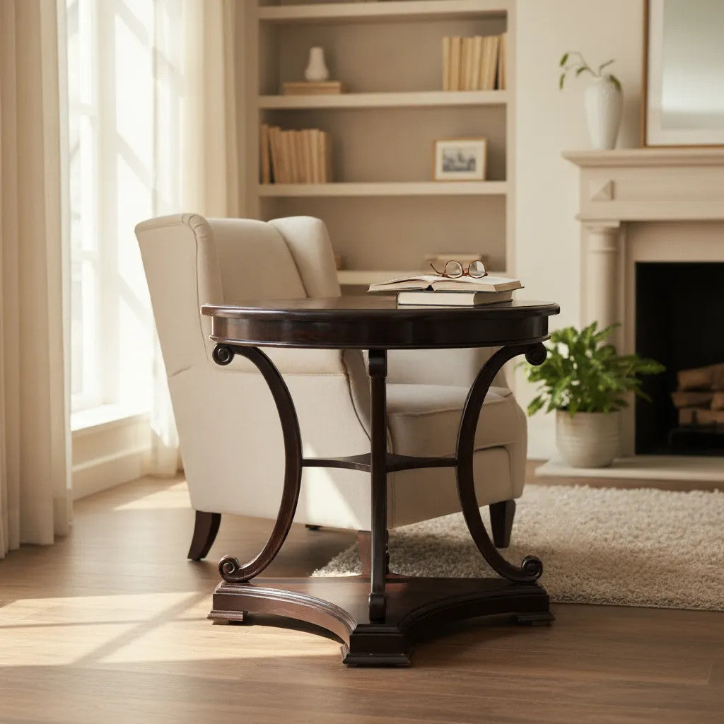 Classic Half-moon Console Table | Dark Brown 75x85x40