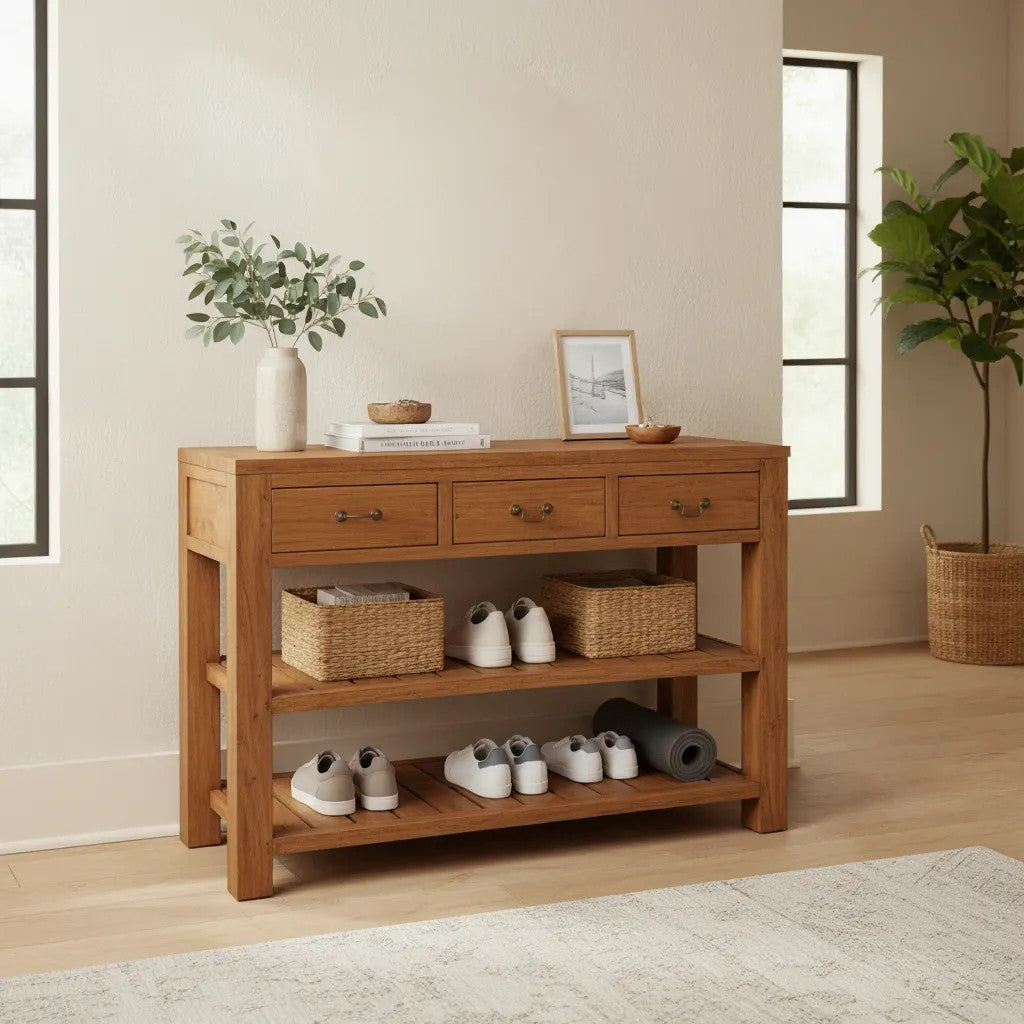 ENGLAND CONSOLE | VARNISHED TEAK 3 DRAWER120X40X80 CM