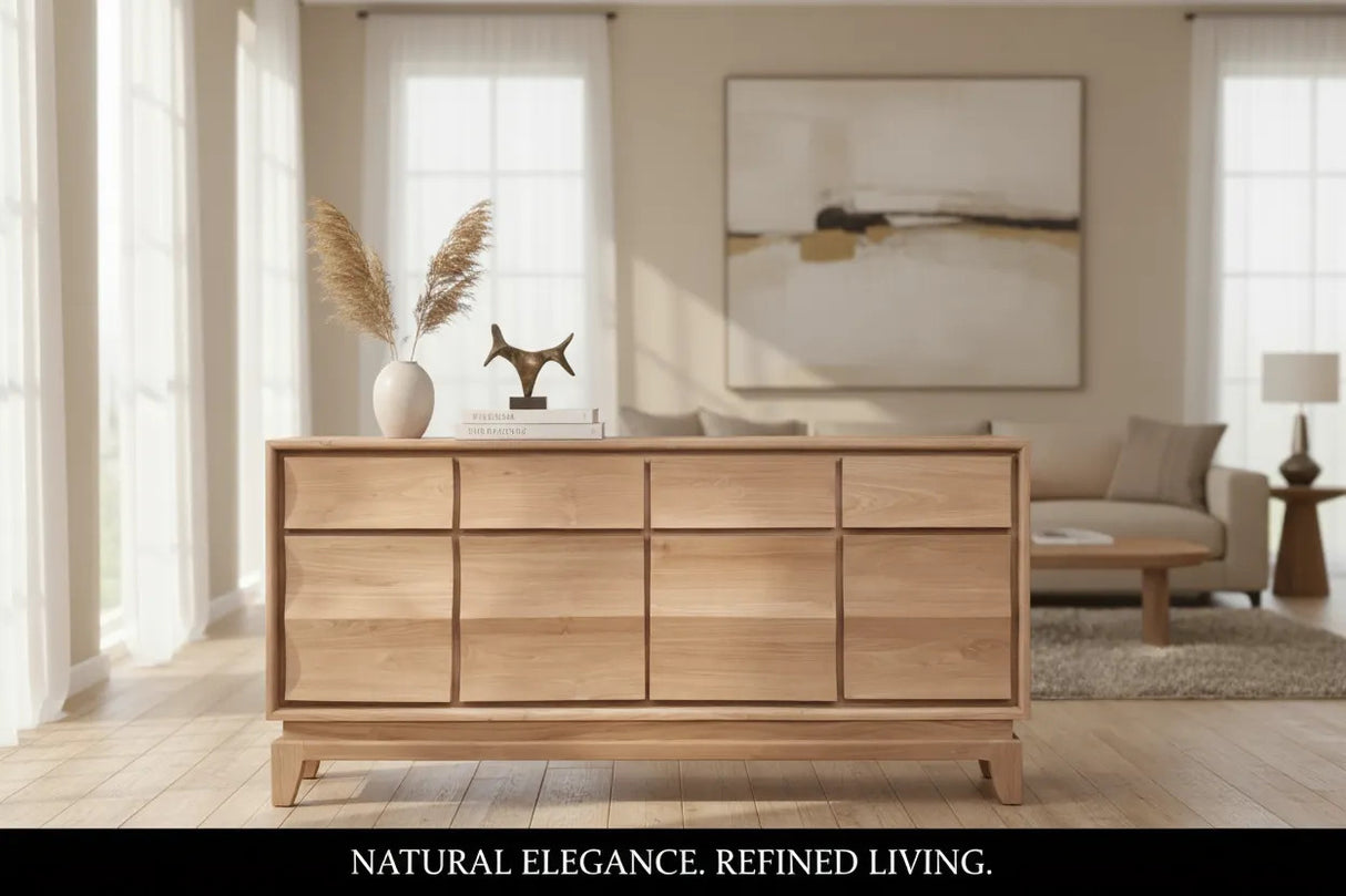 SOLID TEAK 3 DRAWER 3 DOOR BUFFET | NATURAL TEAK