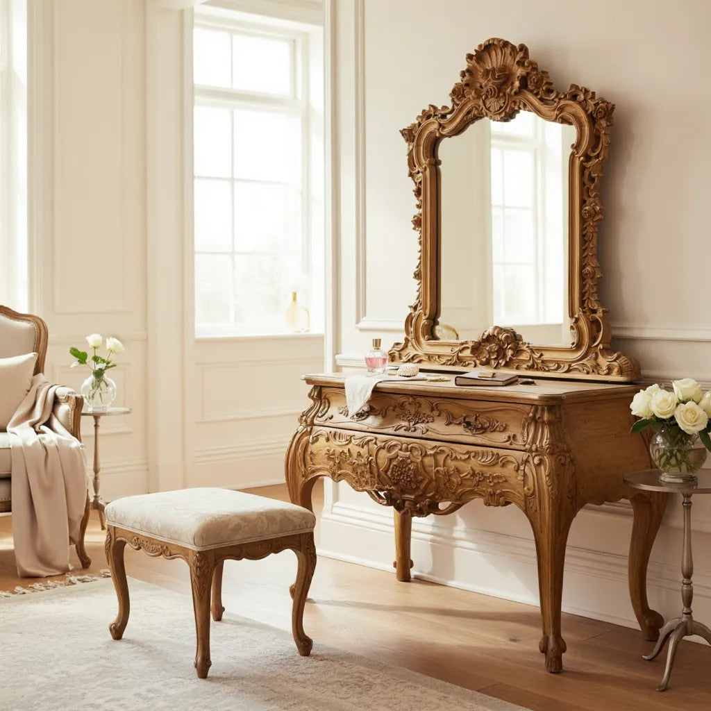 Rose Console with Framed Mirror | Natural Set of 2