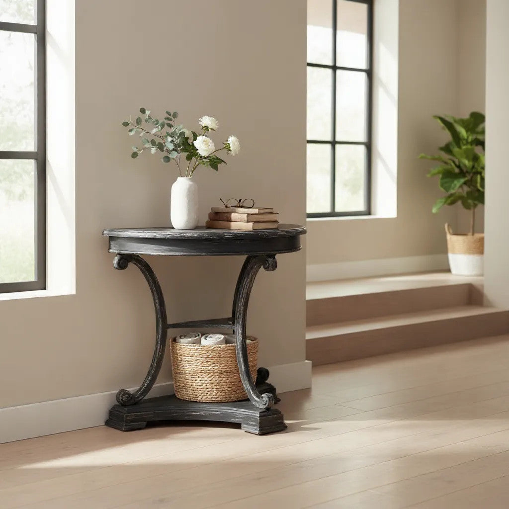 Classic Half-moon Console Table | Grey Distressed 75x85x40