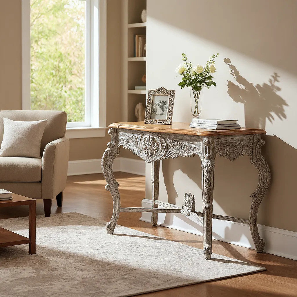 CABRIOLE LEGGED WOODEN WINE CONSOLE | WOOD WASHED