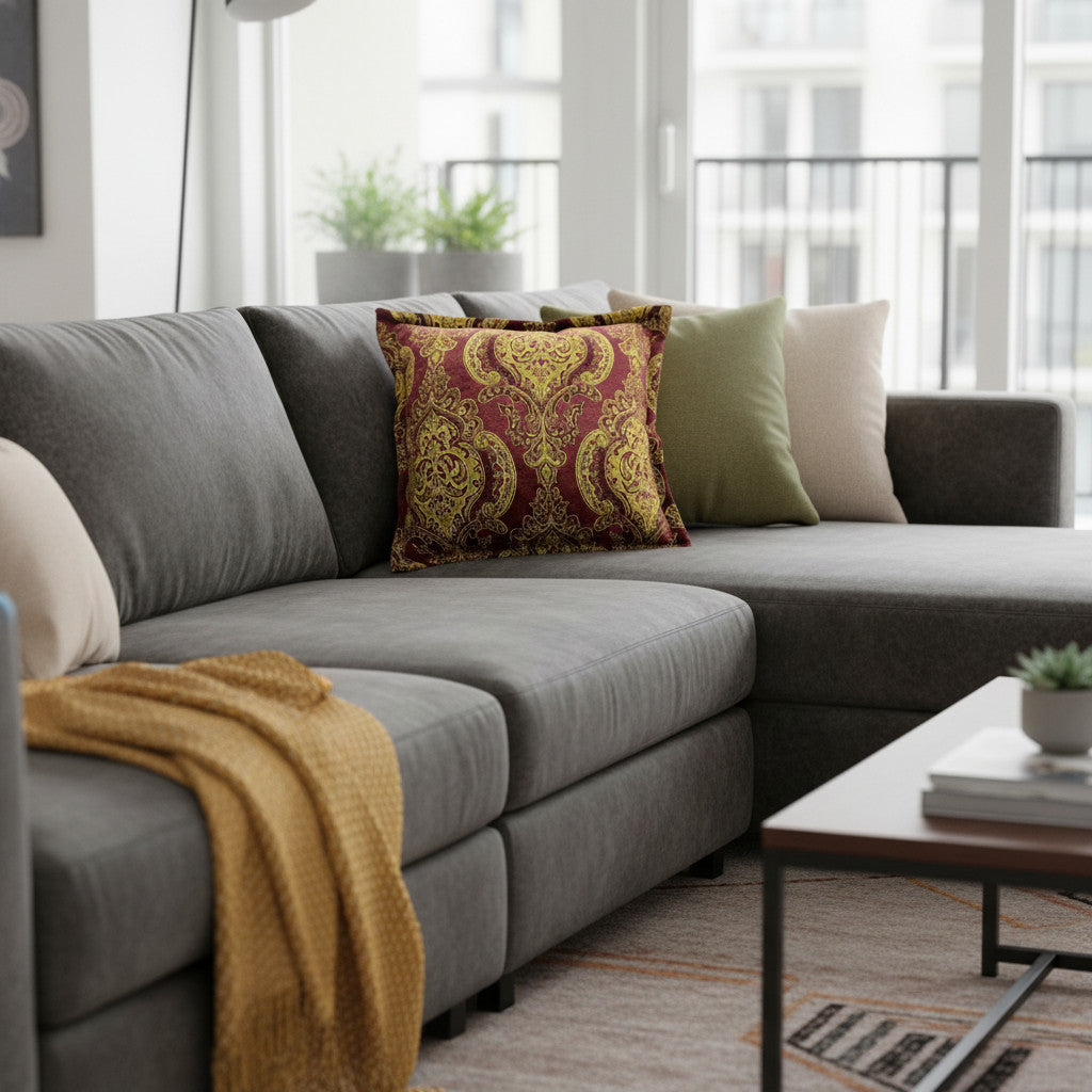 Scatter Cushion | Purple & Green Damask Pattern | House Range