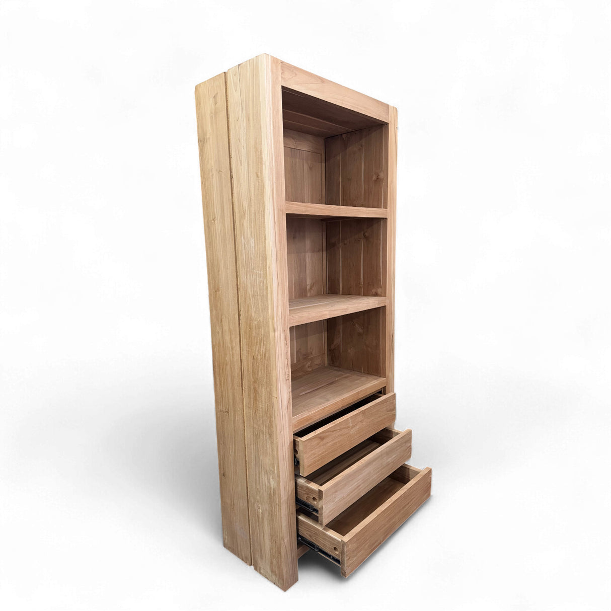 BOOKCASE WITH 3 DRAWERS | NATURAL TEAK | LARGE