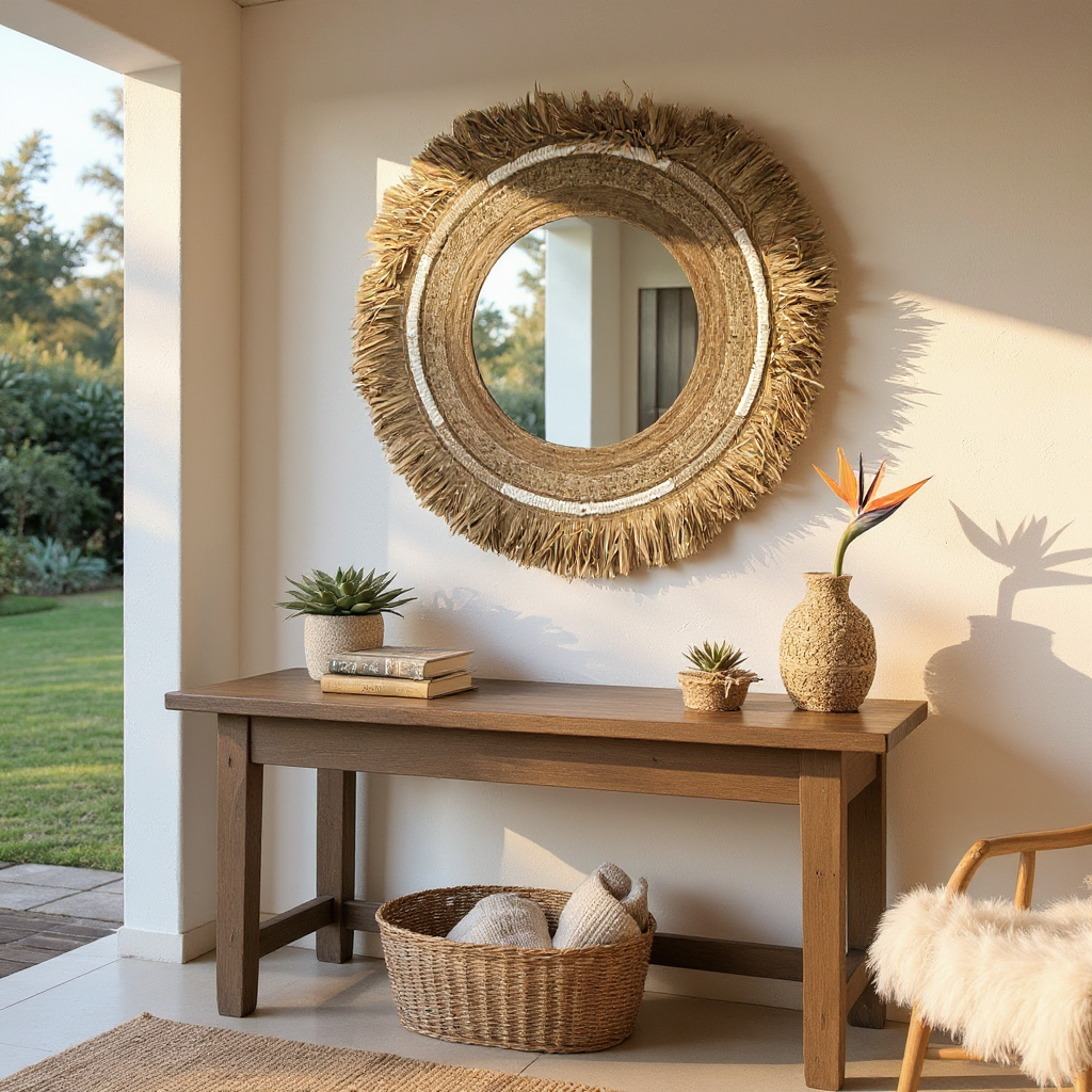 Natural frame Mirror | Beaded, Woven