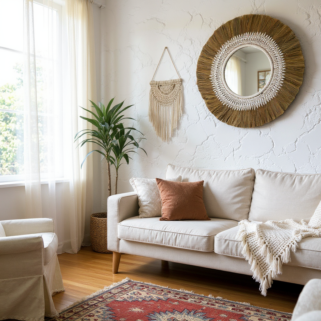 Natural Frame Mirror | Beaded, Woven, Shells