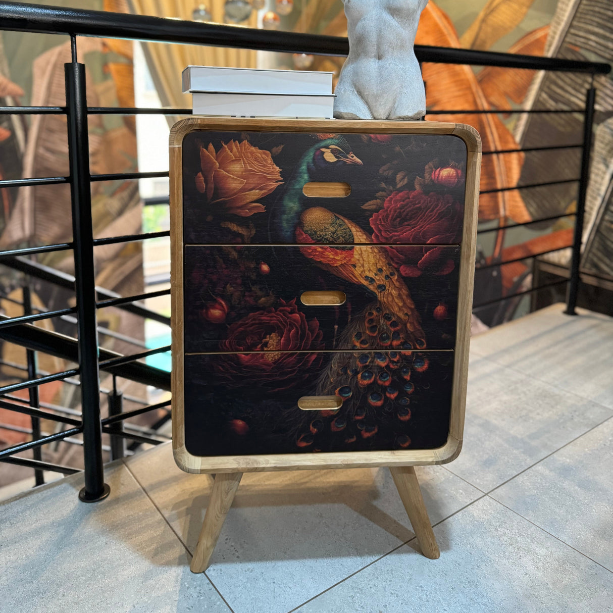 Peacock Retro Bedside Pedestal | 3 Drawers