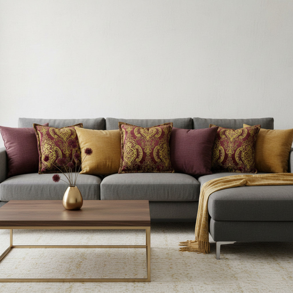 Scatter Cushion | Purple & Green Damask Pattern | House Range