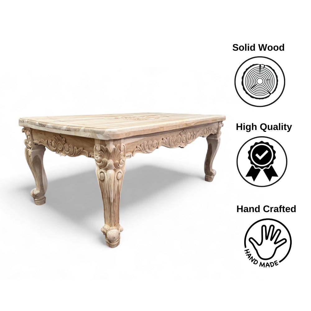 Coffee Table SHR | Natural wood finish with engraved feet and sides