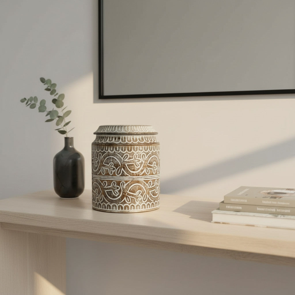 Wooden Pot | Gecko Pattern Thick Lid