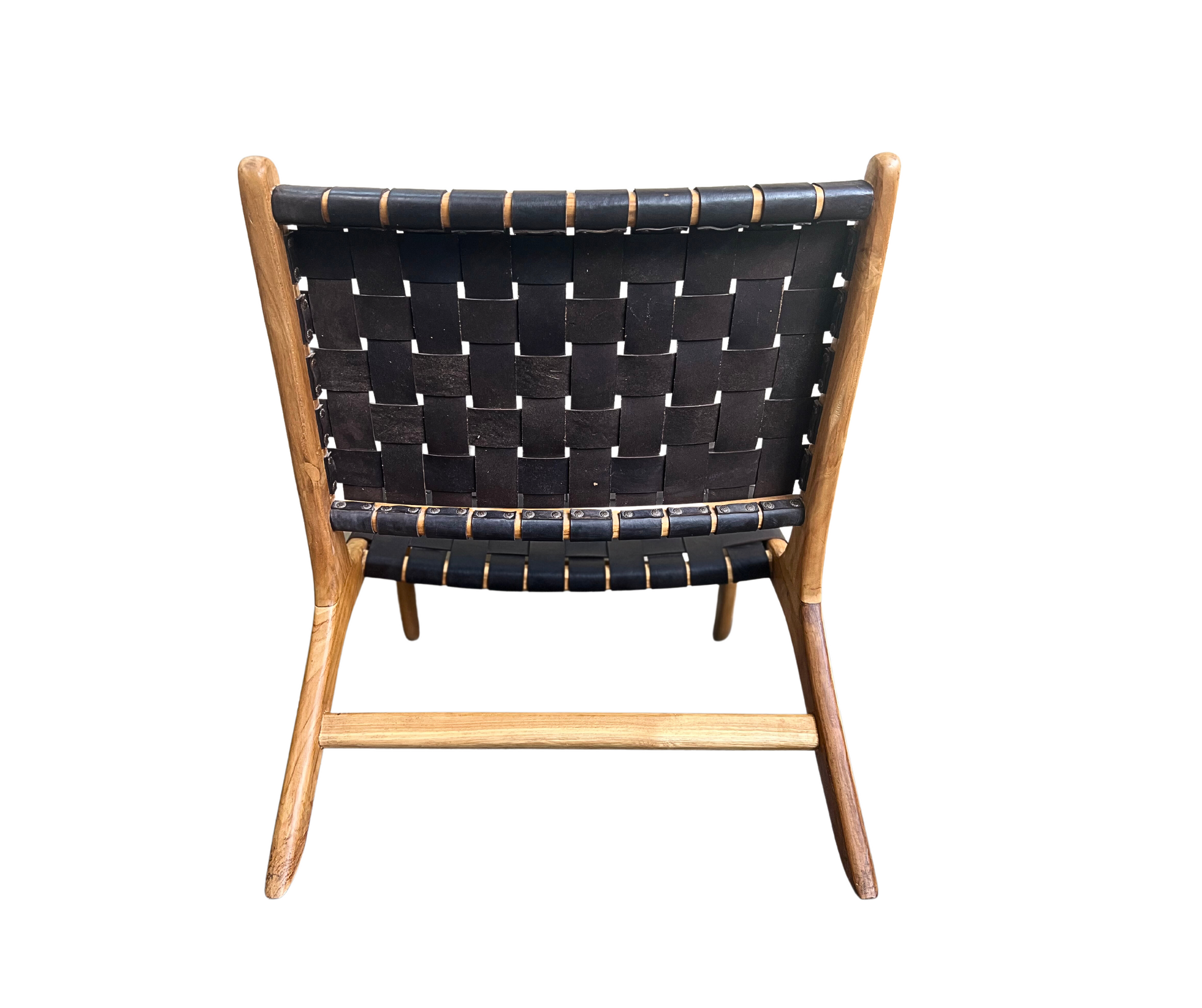 Leather Strap Wooden Chair | Black Leather
