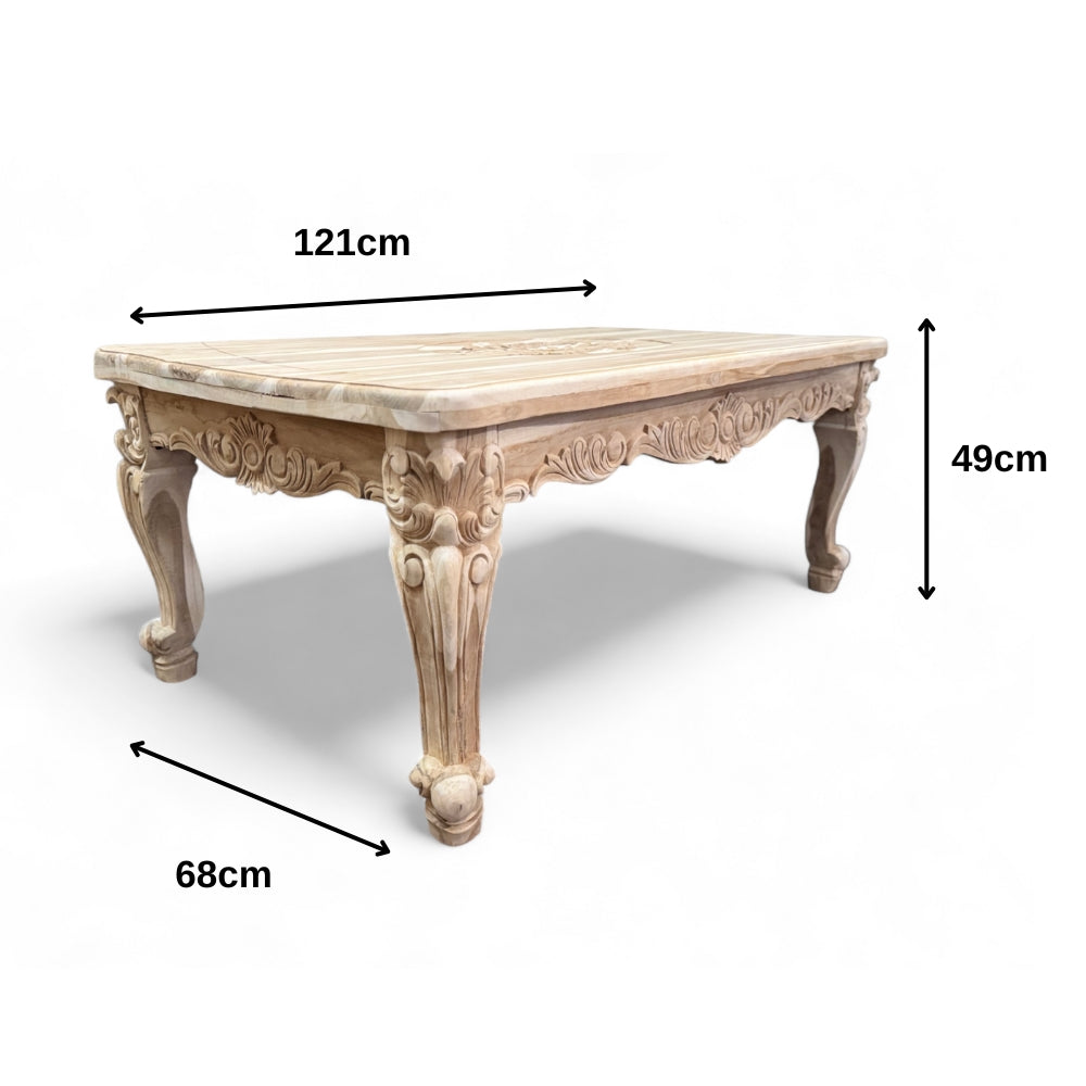 Coffee Table SHR | Natural wood finish with engraved feet and sides