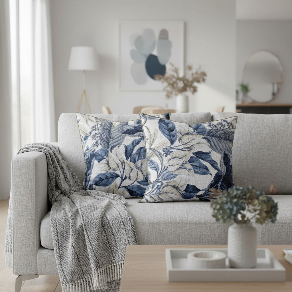 Scatter Cushion | Bougainvillea Blue Linen | Secret Garden