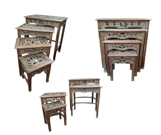 Carved Side Table Set of 4 | Wood Wash