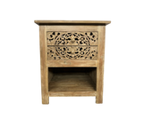 Bedside Table with Carvings Bali | White Wash