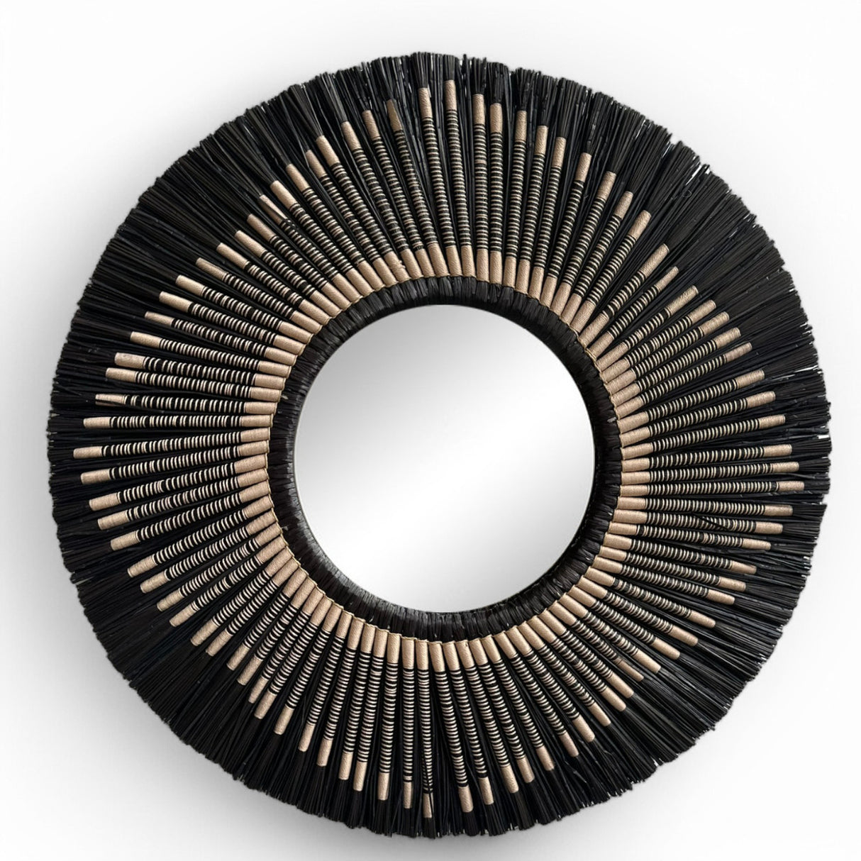 Natural Frame Mirror | Black, Patterned 70cm