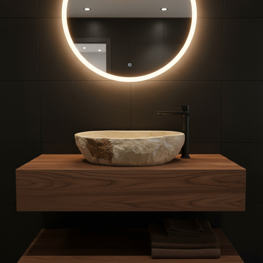 Indonesian Riverstone Basin/Sink - Cream, Marbled