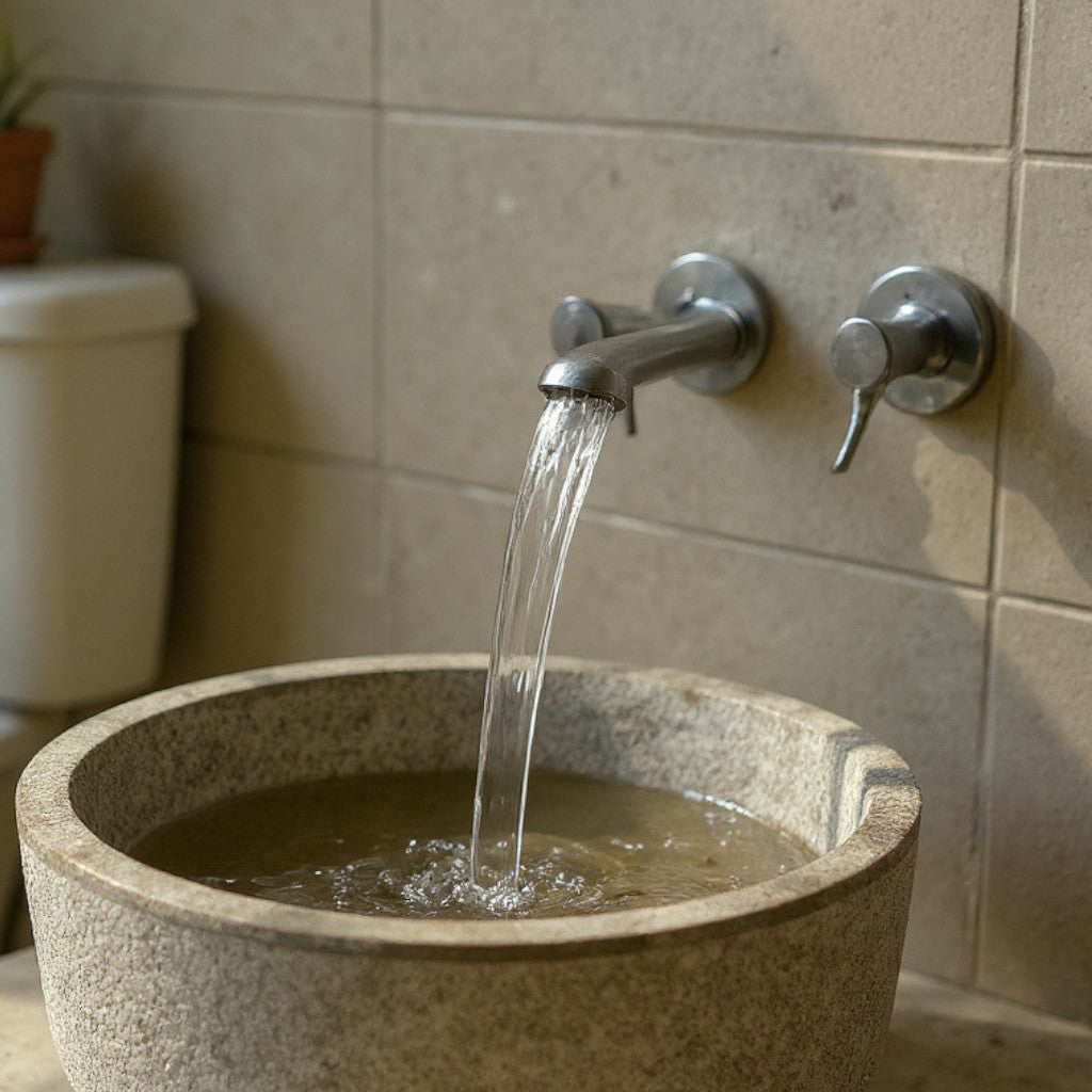 Indonesian Riverstone Basin/Sink - Grey, Marbled, Round