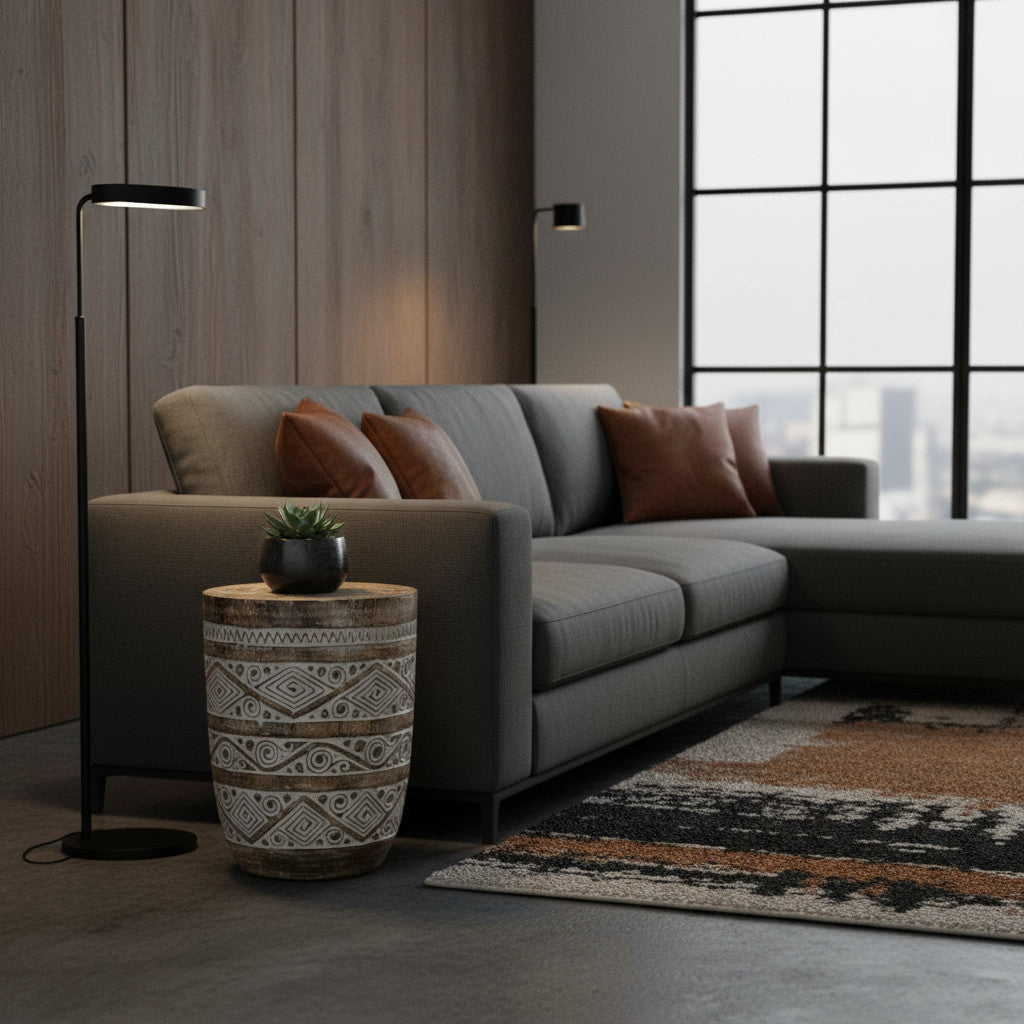 Carved Dome Stool | White, Natural