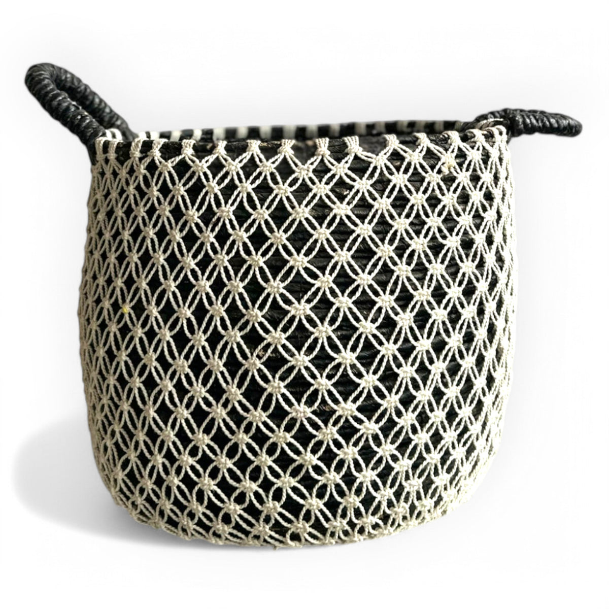 Woven Basket with Interlocking Net Pattern | Black, White 47cm – Yellow ...