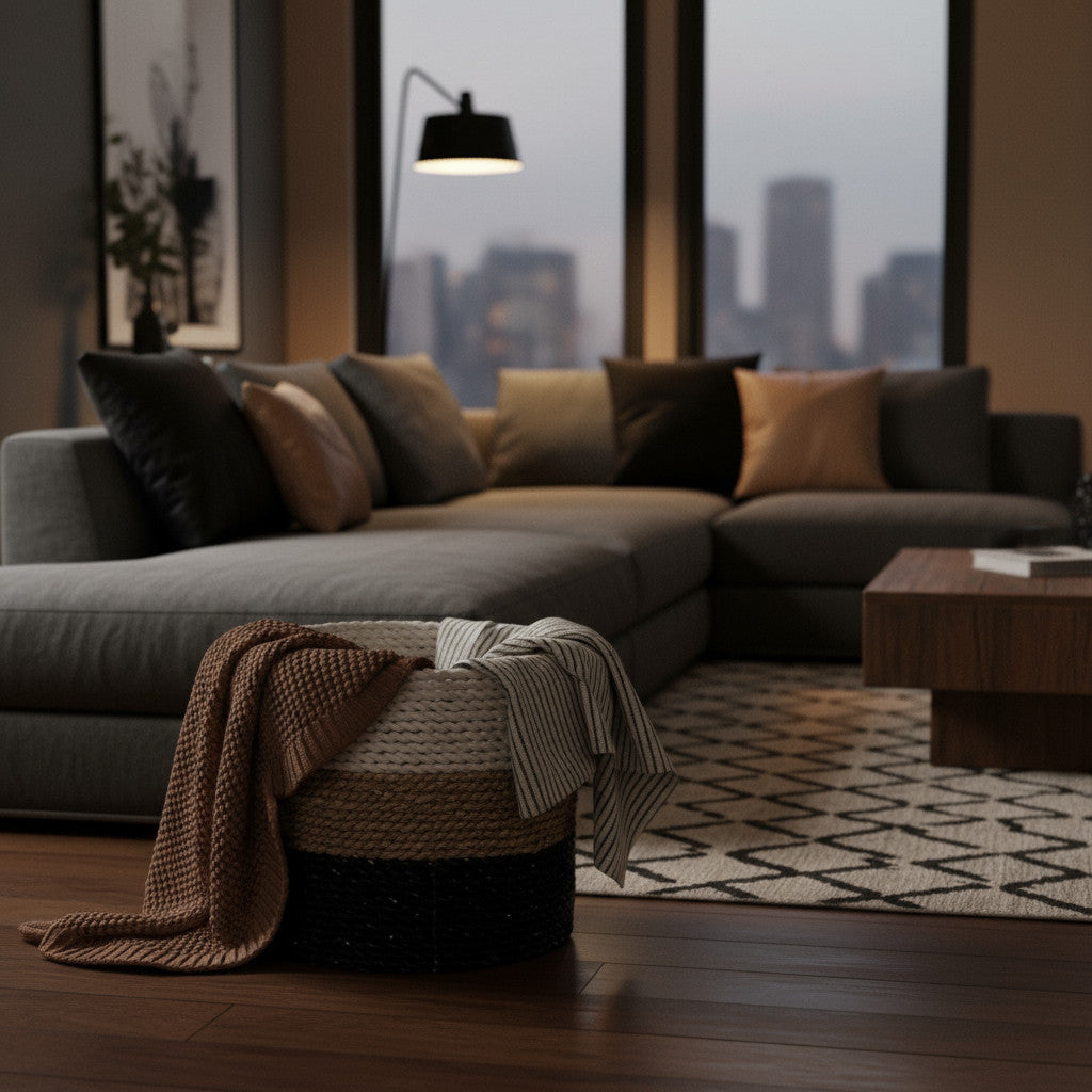 Tube Mini Basket Large, Tri-colour | Black, Tan, White