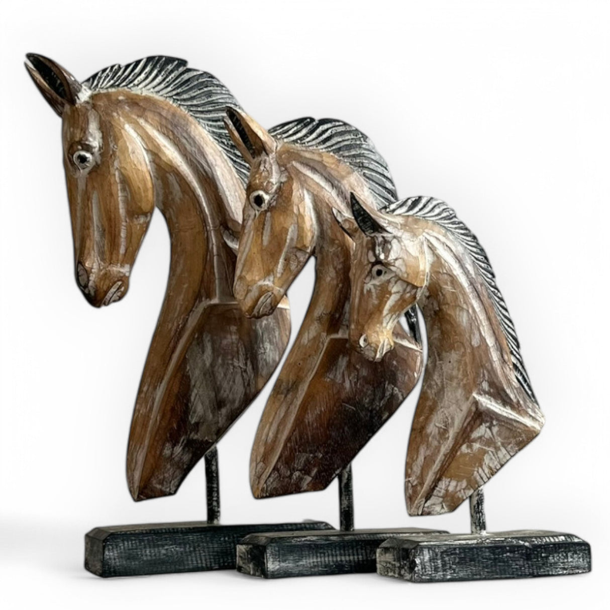 Horse Head Statues | Set of 3, Washed