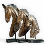 Horse Head Statues | Set of 3, Washed