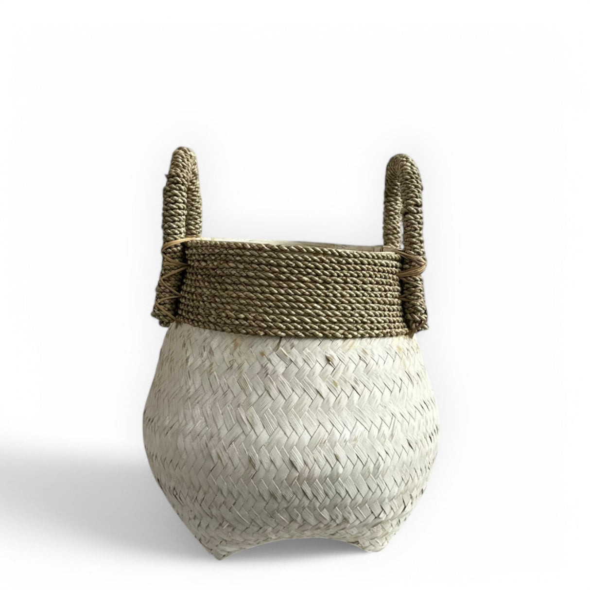 Woven Rounded Natural Basket | White, Small