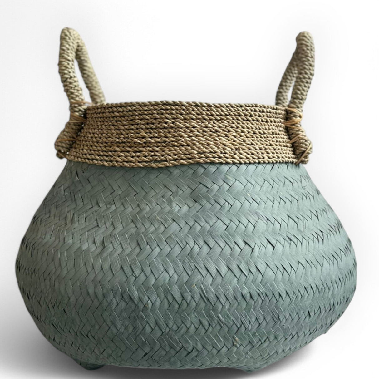 Woven Rounded Natural Basket | Pale Blue, Large