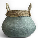 Woven Rounded Natural Basket | Pale Blue, Large