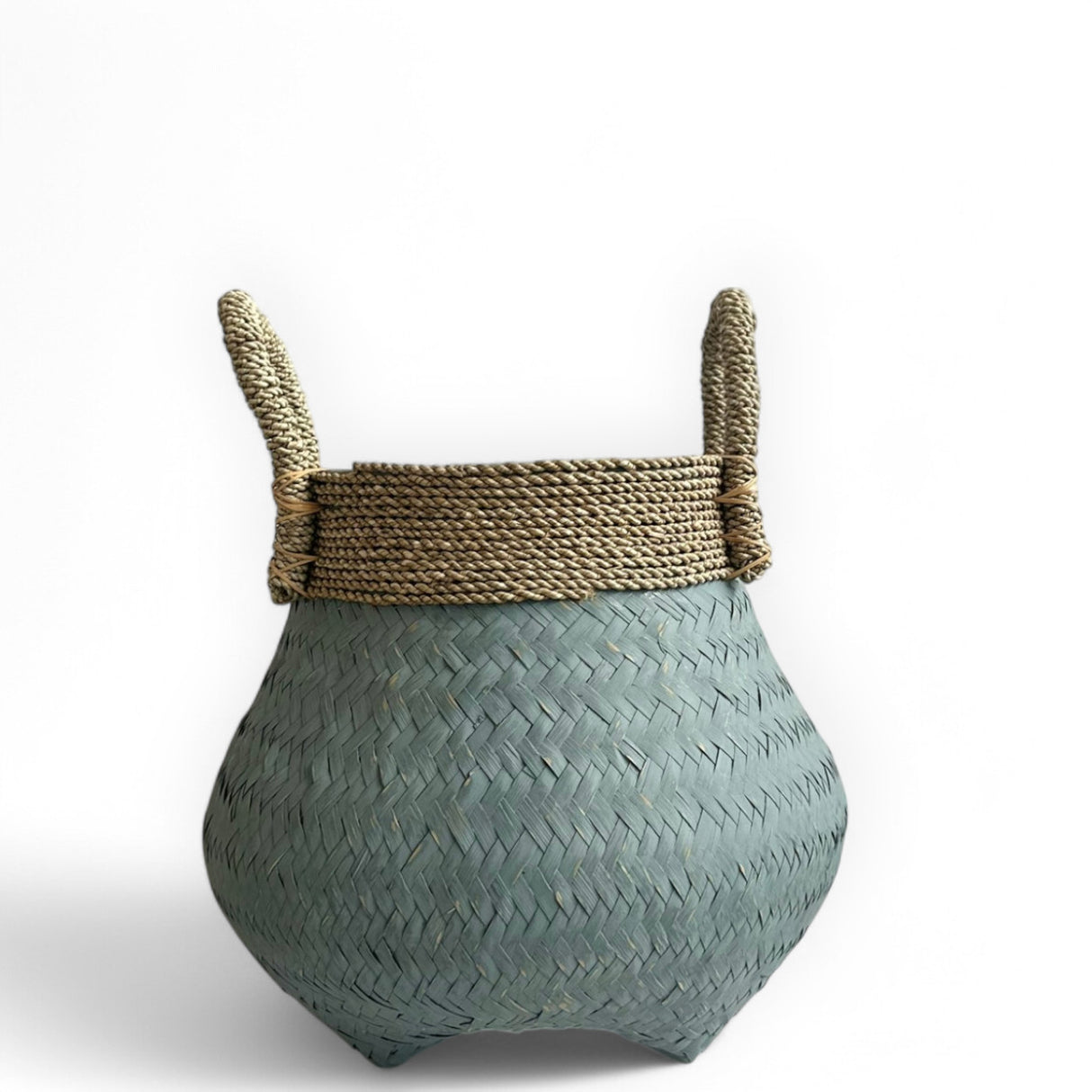 Woven Rounded Natural Basket | Pale Blue, Small