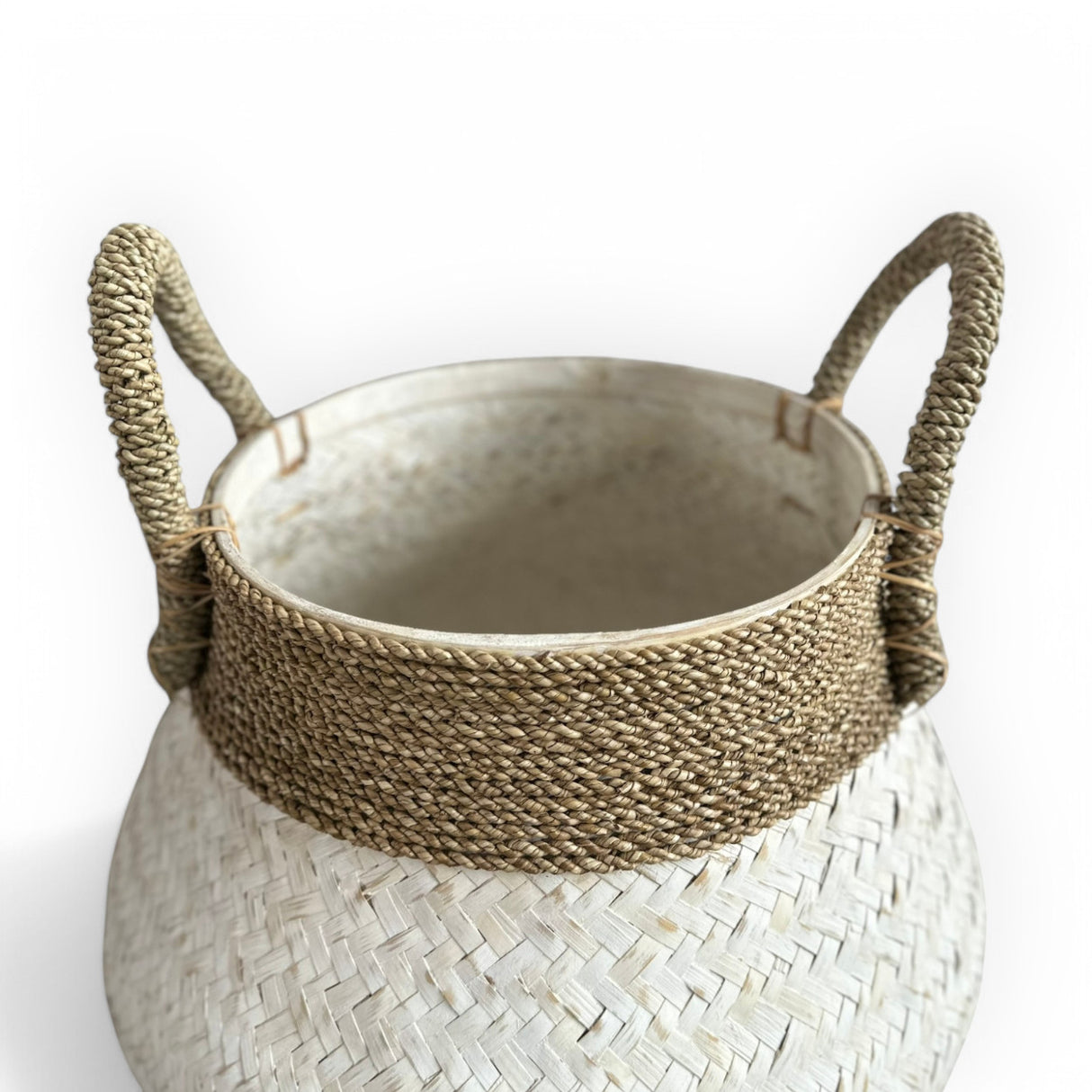 Woven Rounded Natural Basket | White, Small