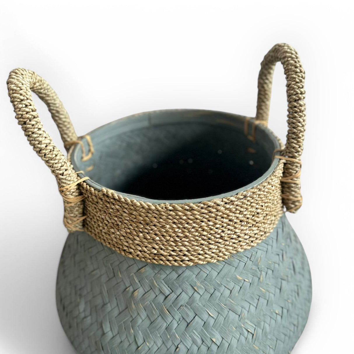Woven Rounded Natural Basket | Pale Blue, Large
