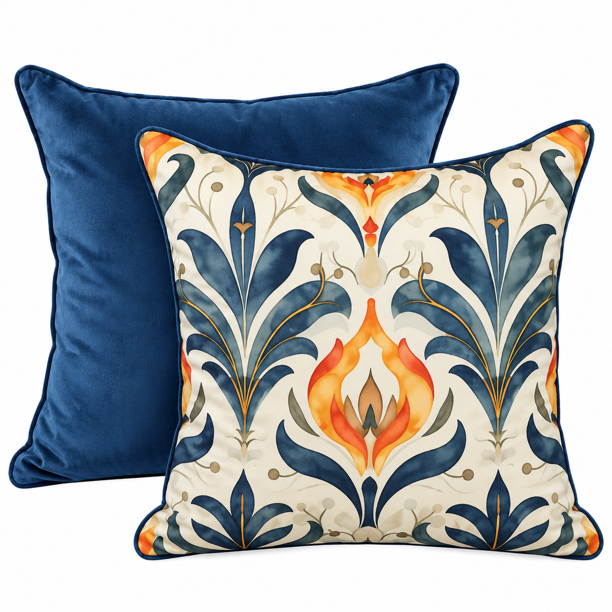 Botanical Blue lamp; Gold Luxury Scatter Cushion