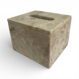 Elegant beige marble tissue box cover featuring a polished natural stone finish with subtle natural veining and a sleek rectangular tissue opening. A timeless home accessory that adds sophistication to bathrooms, bedrooms, offices, living rooms, and luxury interiors.