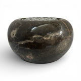 Decorative black marble potpourri bowl featuring a polished natural stone finish with subtle natural veining and a silver metal lattice lid. A luxurious accent piece perfect for coffee tables, consoles, shelves, bathrooms, or sophisticated living spaces.