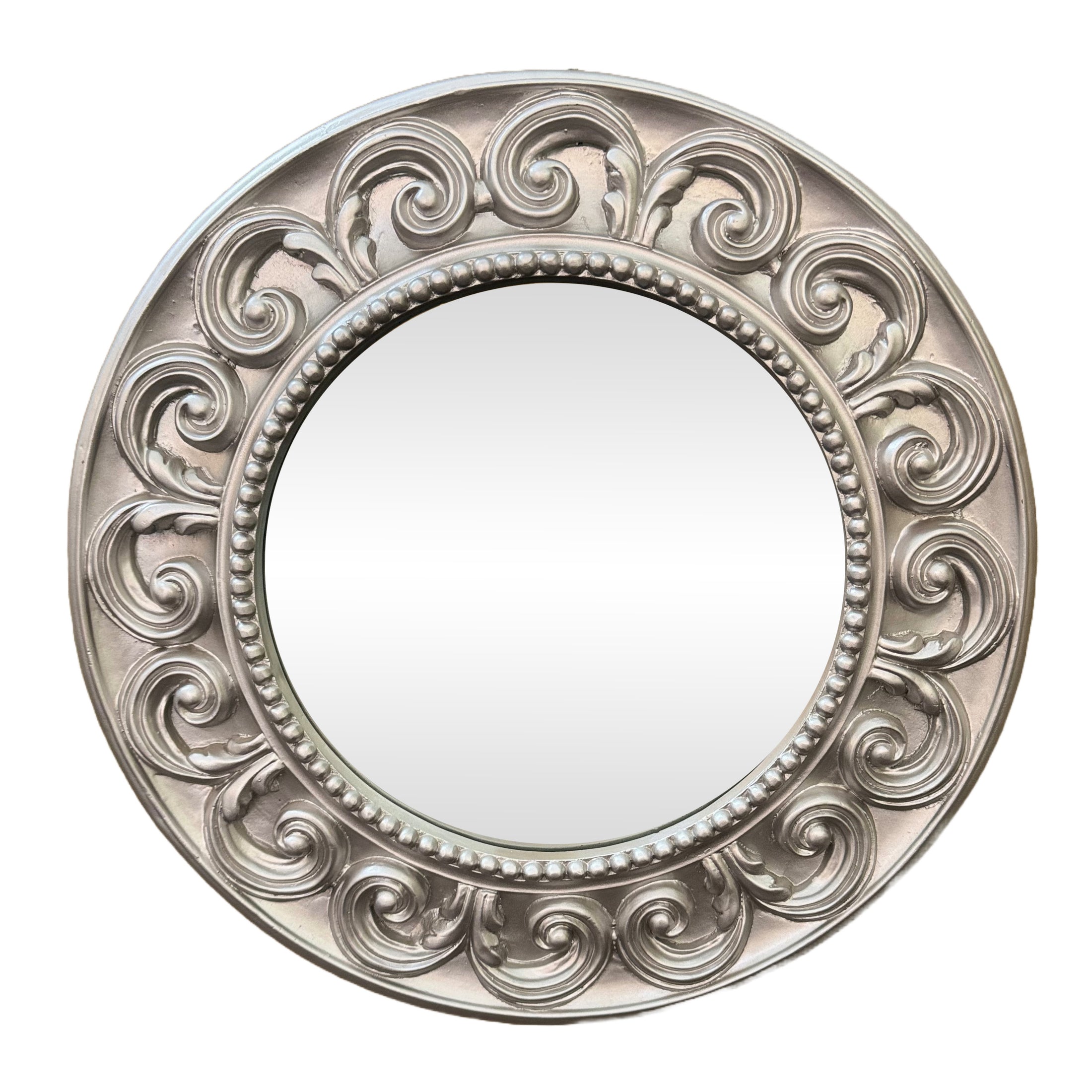 LS05 Silver Mirror with Ornately Decorated Frame | Round 52x52cm