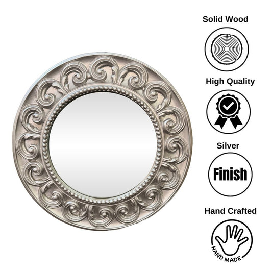 LS05 Silver Mirror with Ornately Decorated Frame | Round 52x52cm