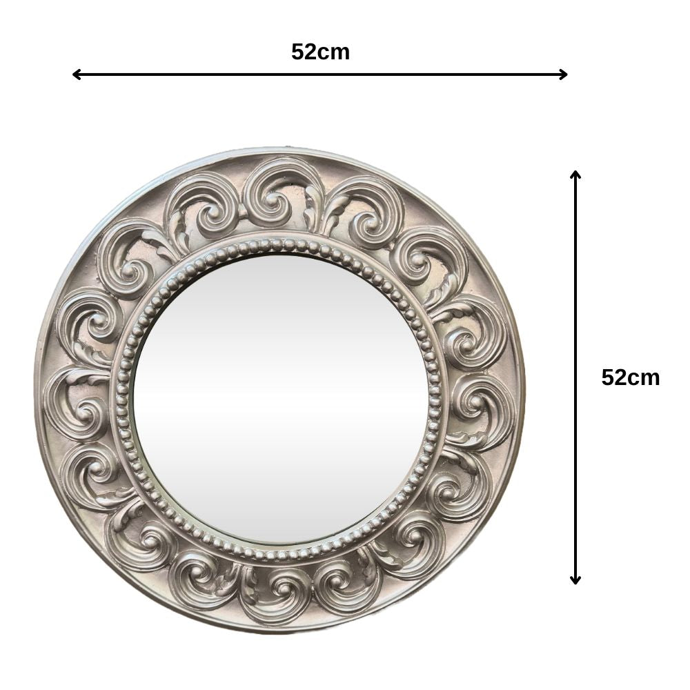 LS05 Silver Mirror with Ornately Decorated Frame | Round 52x52cm