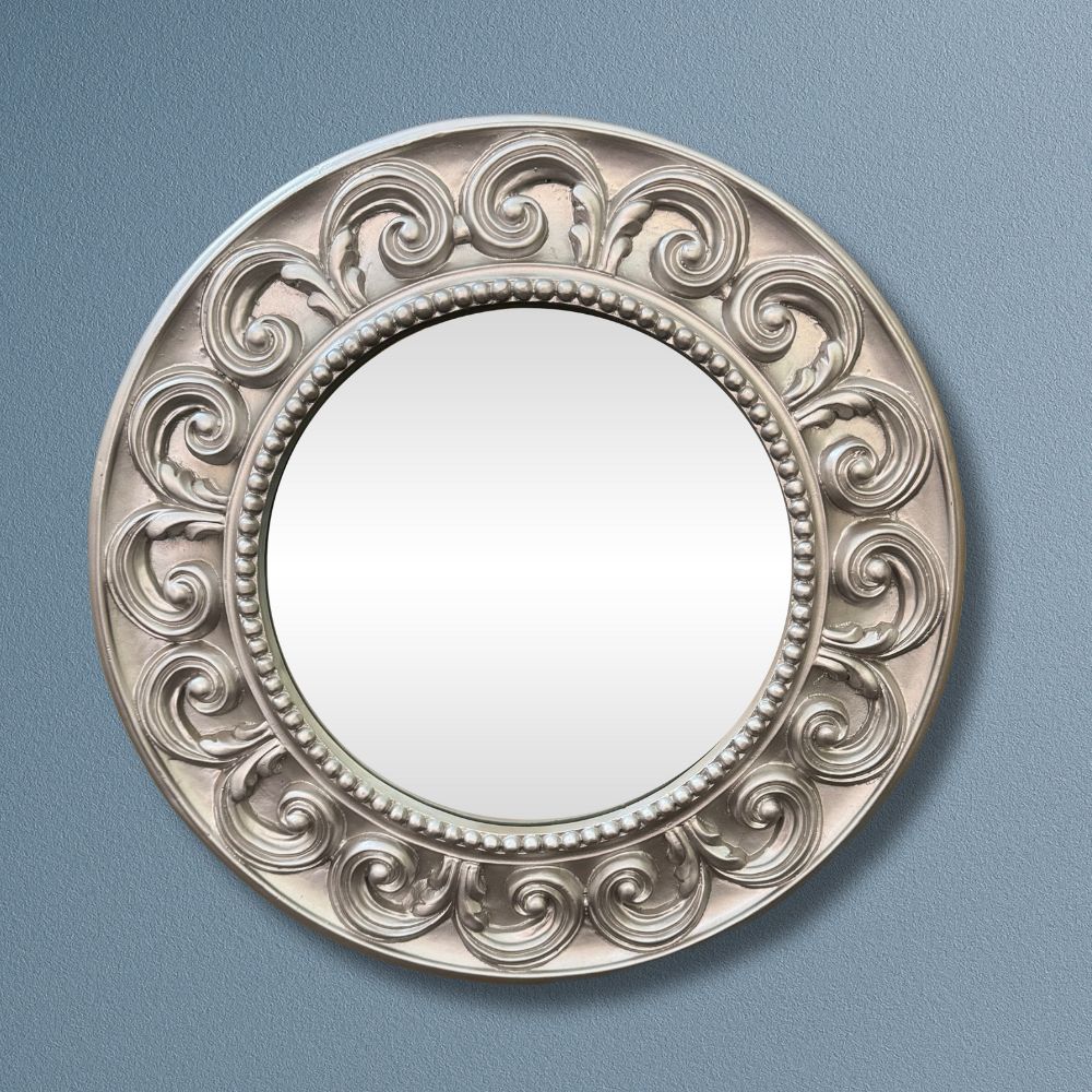 LS05 Silver Mirror with Ornately Decorated Frame | Round 52x52cm