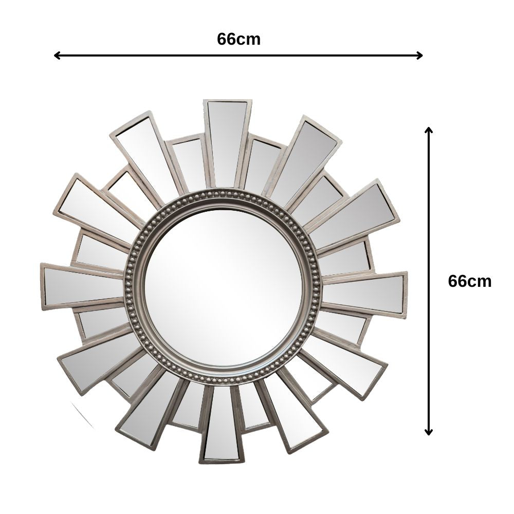 LS22 Round Silver Mirror with Ornately Decorated Frame | 66X66cm