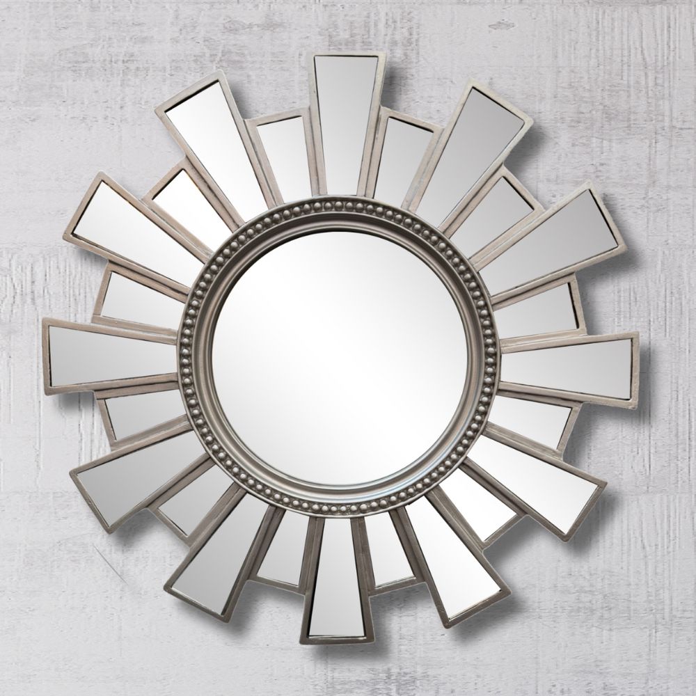 LS22 Round Silver Mirror with Ornately Decorated Frame | 66X66cm