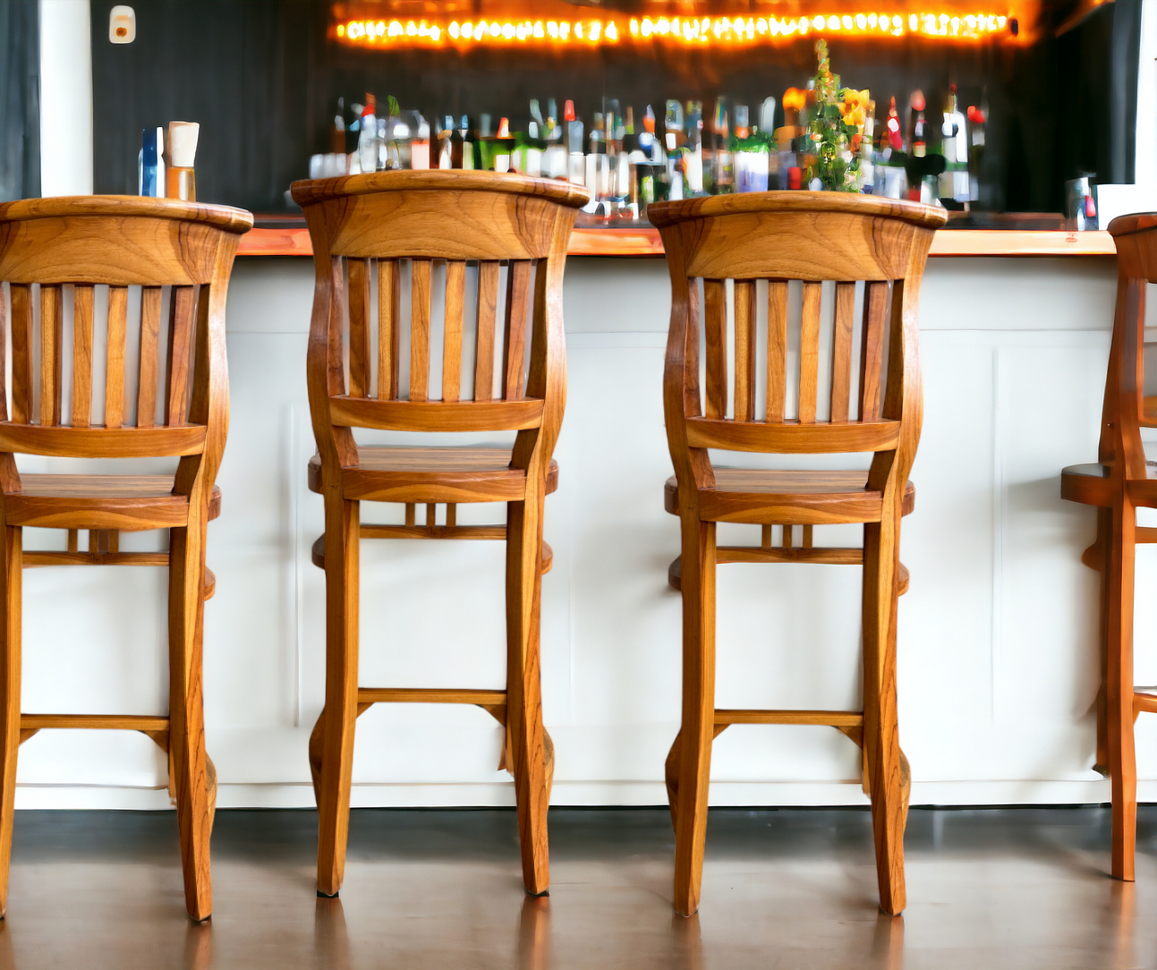 WOODEN TEAK ITALY BAR STOOL WITH SLANTED ARMRESTS