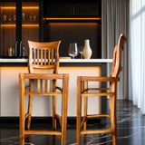 WOODEN TEAK ITALY BAR STOOL WITH SLANTED ARMRESTS