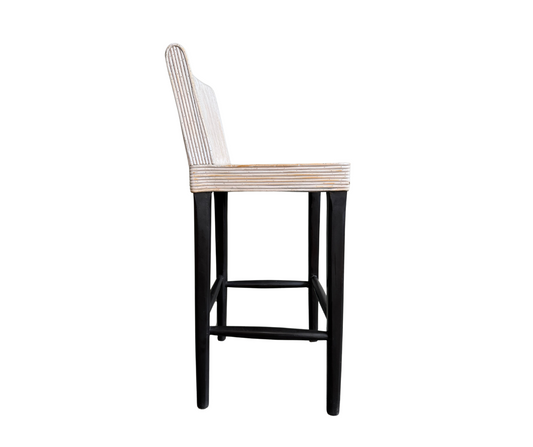 RATTAN WOODEN BAR CHAIR | WHITE WASH